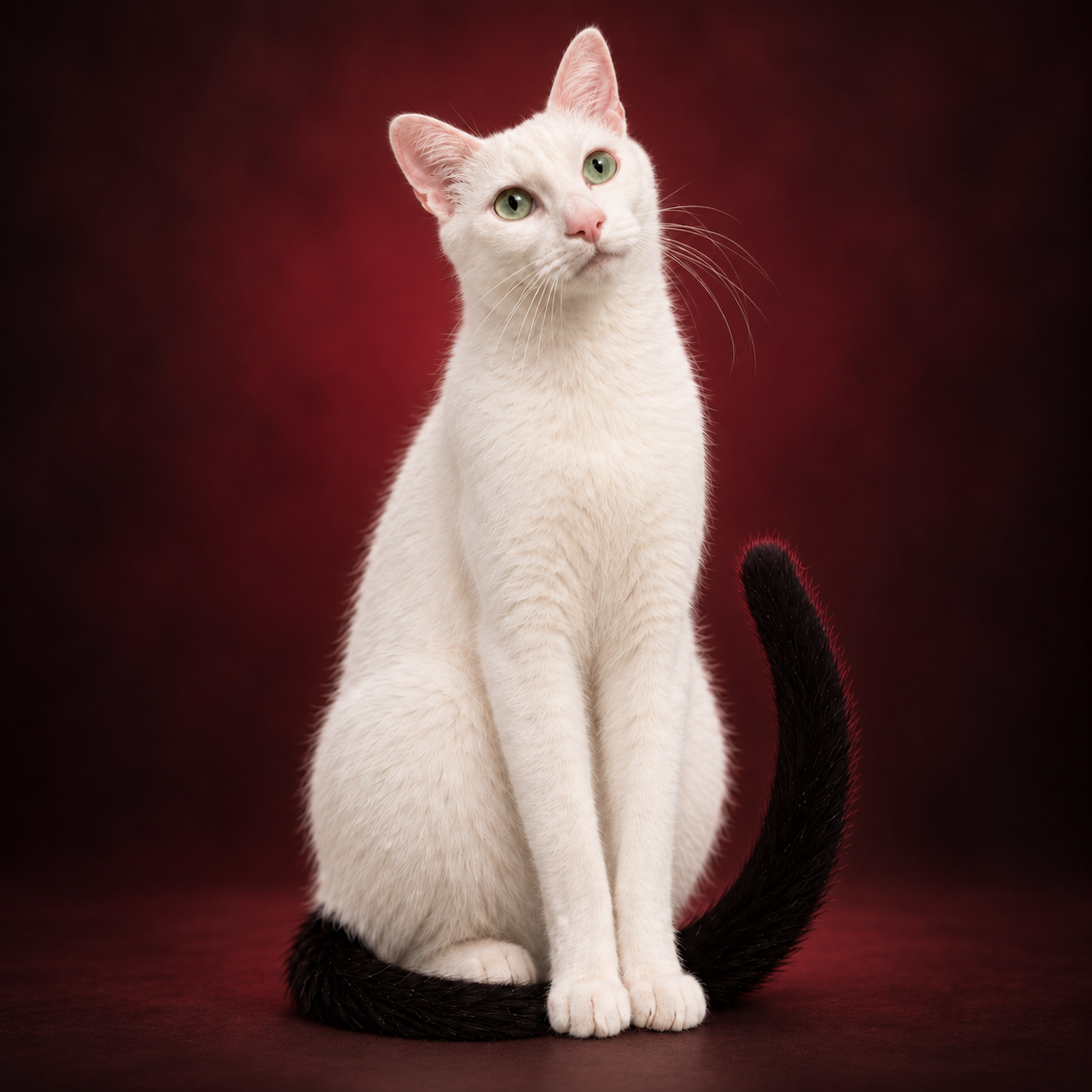 Portrait du chat de Cyril sur fond bordeaux